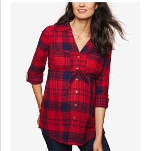 Motherhood Maternity Red Plaid/Check Cotton Top